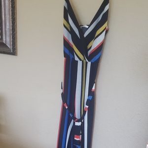 Striped Jumpsuit with Tie Belt Waist